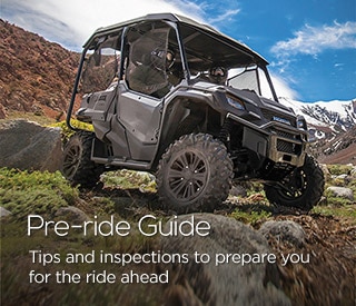 Pre-ride Guide. Tips and inspections to prepare you for the ride. Two people in a vehicle in the mountains.