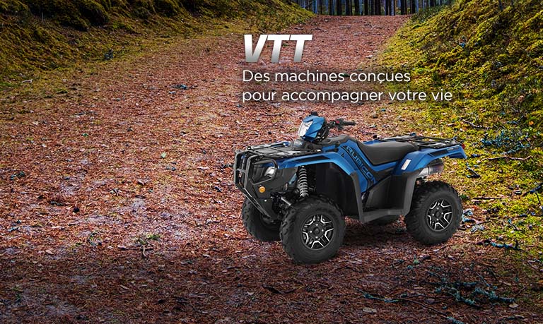 VTT. Des machines conçues pour accompagner votre vie. Image d'un VTT piloté sur un sentier accidenté.